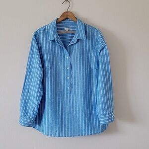 Talbots Woman Sky Blue Striped Henley Popover Size 1X